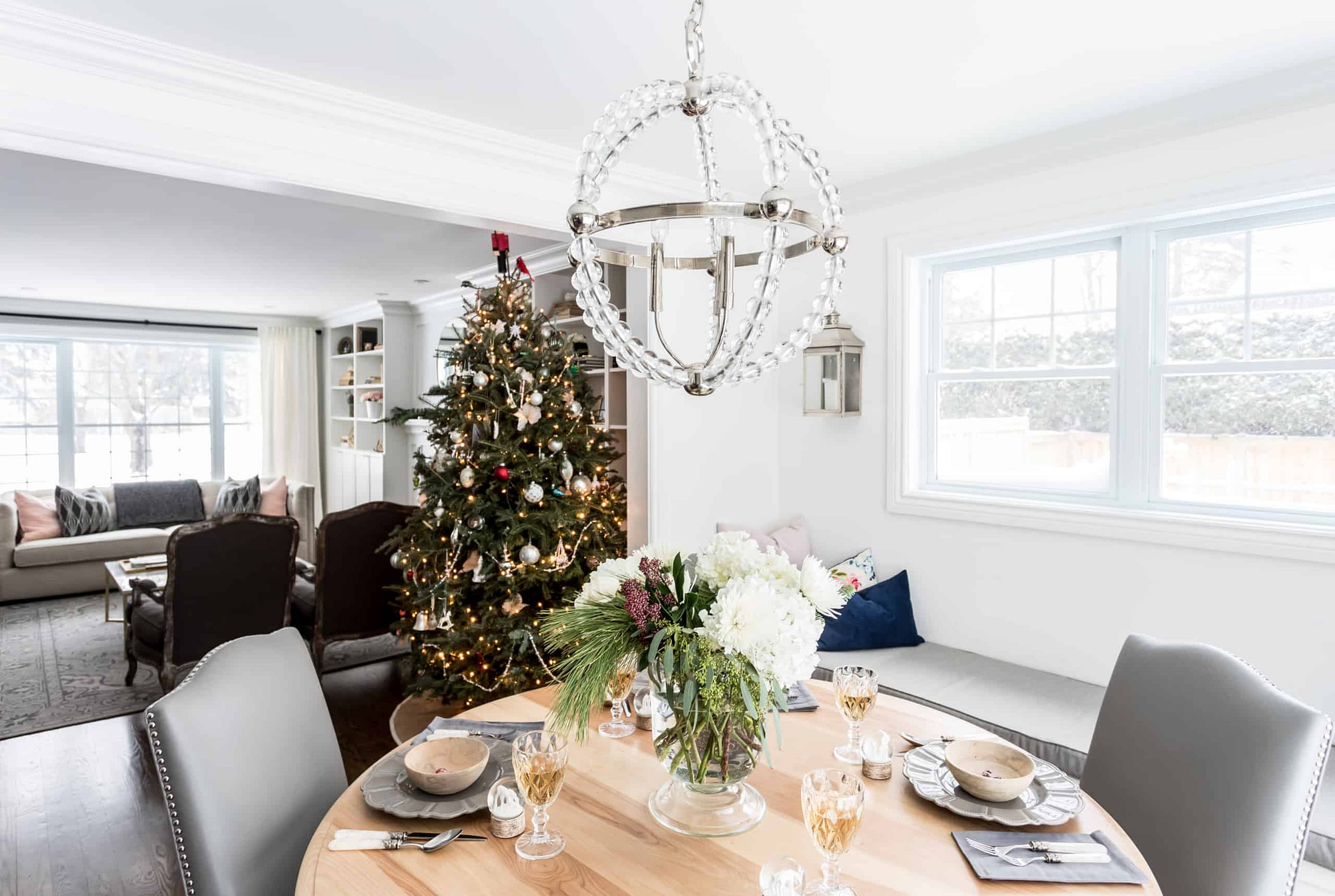 Christmas tree near the dining room table